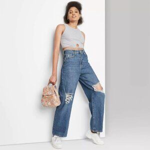 Wild Fable Super-High Rise Distressed Baggy Jeans - Medium Blue | Size 10 | NWT